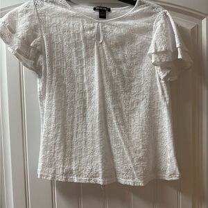 Elegant White Eyelet Blouse with Ruffle Sleeves